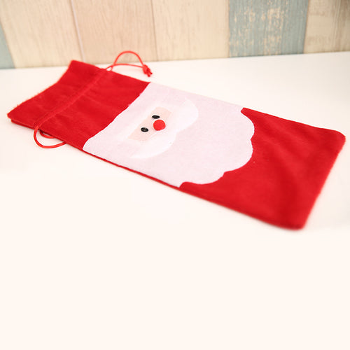 Christmas Santa Claus Red Drawstring Wine Bottle Cover