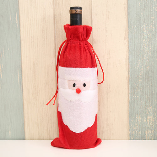 Christmas Santa Claus Red Drawstring Wine Bottle Cover