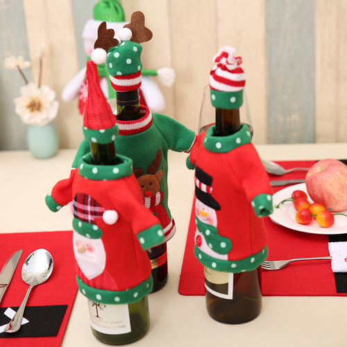 Christmas Cartoon Embroidered Clothing & Hat Wine Bottle Cover