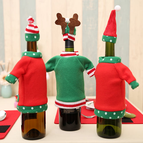 Christmas Cartoon Embroidered Clothing & Hat Wine Bottle Cover