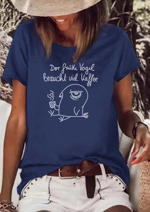 Bird Drinking Coffee Printed T-shirt