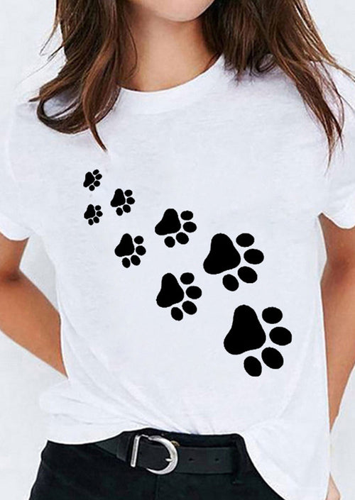 Paws Printed White T-Shirt