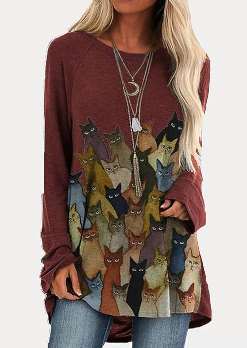 Cat Print Long Sleeves In Multiple Poses