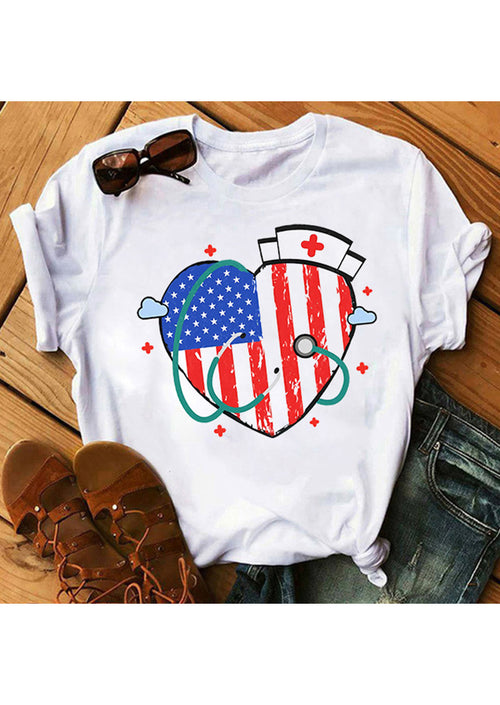 American Flag Printed White T-shirt