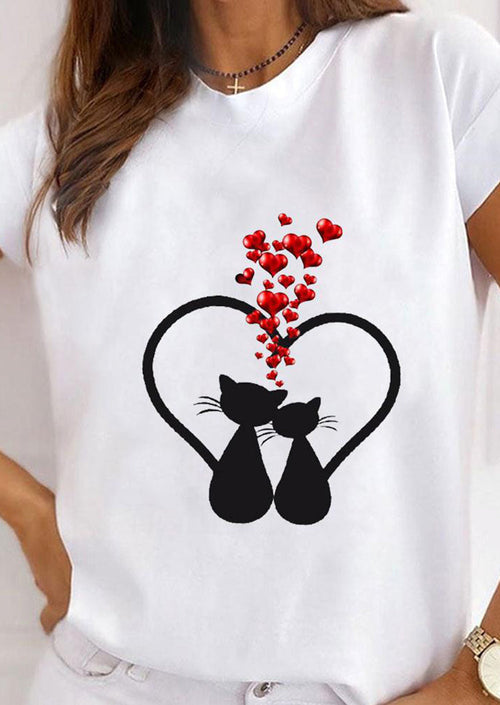 Black Cats Printed White T-shirt