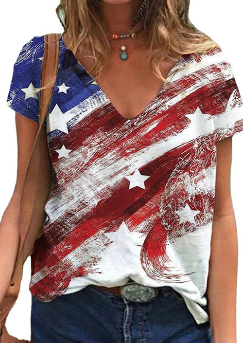 American flag v-neck print short sleeves