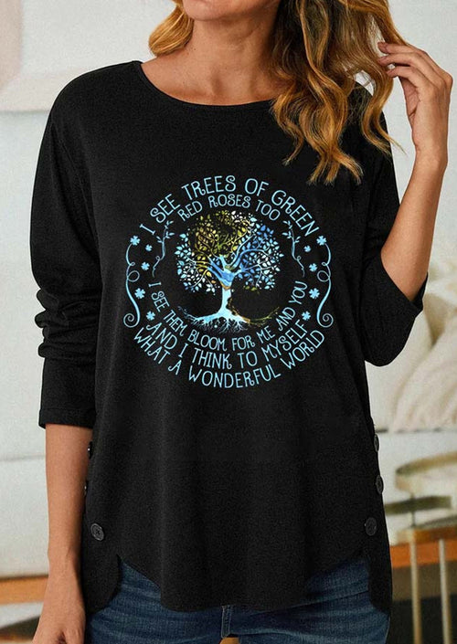 Black printed women's long sleeves