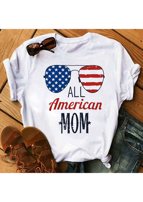 American Flag Printed White T-shirt