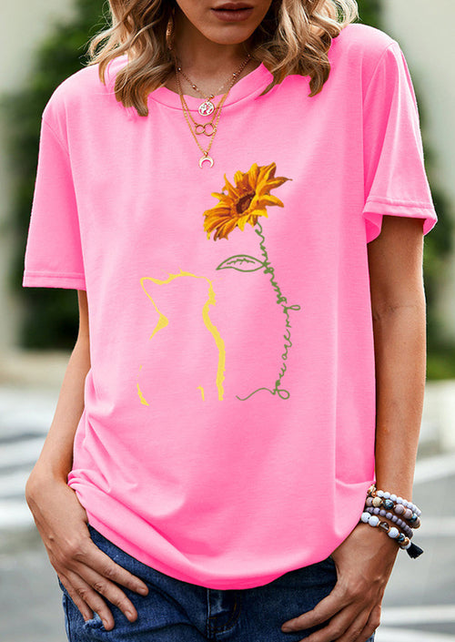 Cats and Sunflowers Printed T-shirt