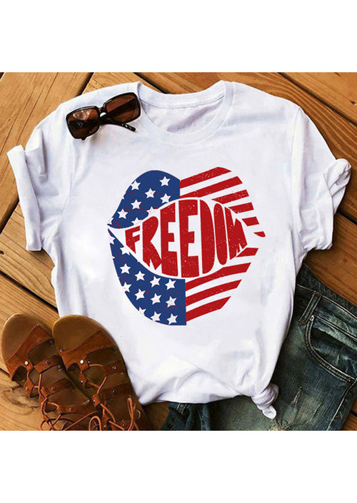 American Flag Printed White T-shirt