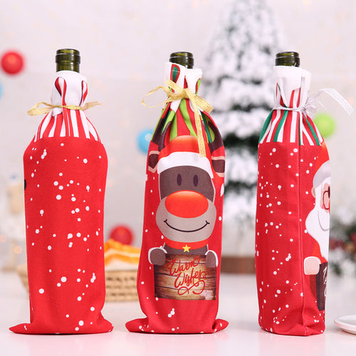 Christmas Cute Cartoon Printed Rope Wine Bottle Cover