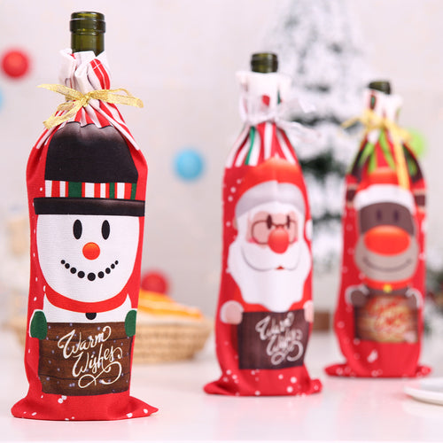 Christmas Cute Cartoon Printed Rope Wine Bottle Cover