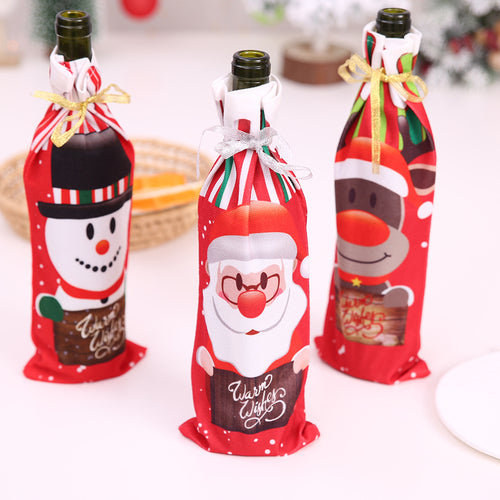 Christmas Cute Cartoon Printed Rope Wine Bottle Cover