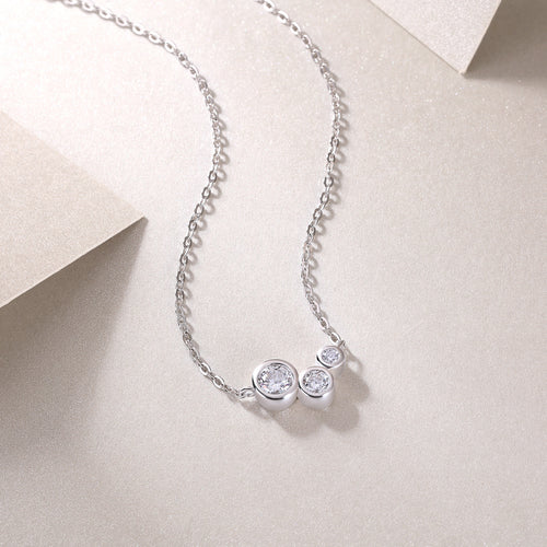 18K White Gold Pendant Necklace with Three Round Diamonds for Women