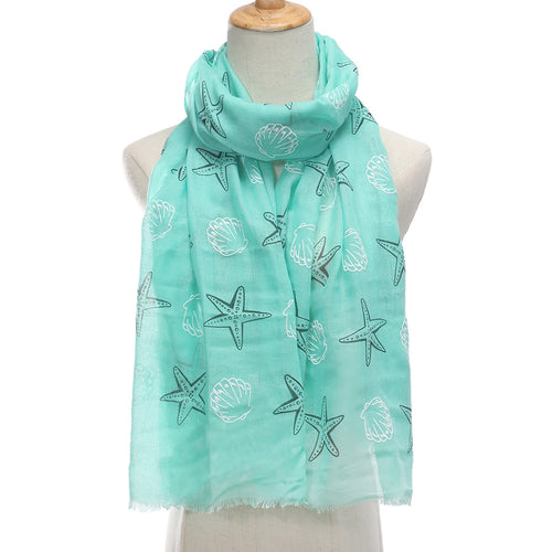 Ladies' Shell Sea Star Printed Scarf Shawl