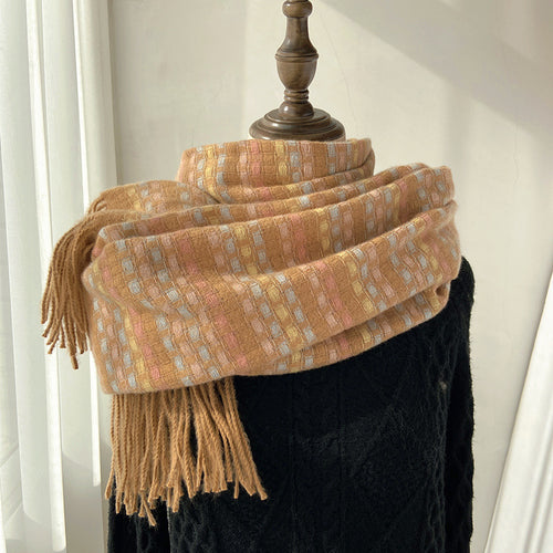 Women's Winter Warm Colorful Checked Fringe Scarf Shawl