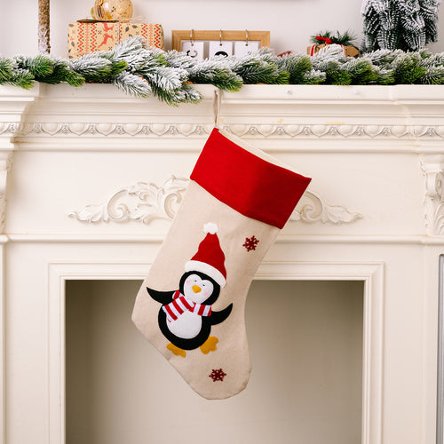 Christmas Red-Trimmed Linen-Like Cartoon Printed Gift Socks