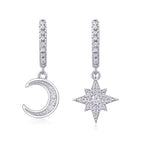 18K White Gold Crescent Moon and Star Pendant Earrings with Diamond Accents