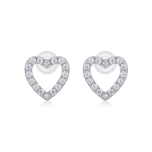 18K White Gold Heart-Shaped Stud Earrings with Diamond Accents