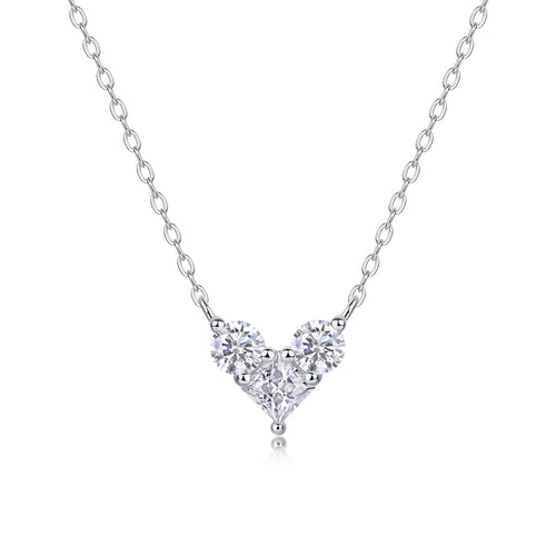 18K White Gold Heart-Shaped Pendant Necklace with Three Diamonds for Women