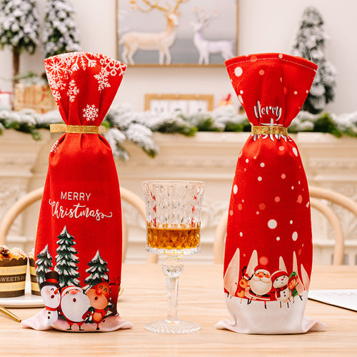 Red Cartoon Printed Christmas Wine Bottle Cover