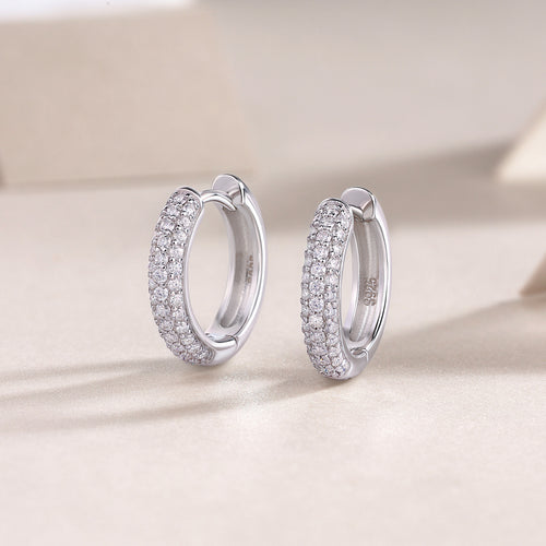 18K White Gold Three-Row 74-Diamond Earrings