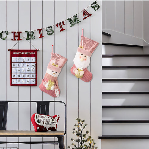 Pink Santa Claus, Elk & Bear Sequined Gift Socks