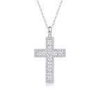 18K White Gold Shimmering Crucifix Pendant Necklace with 91 Round Diamonds for Women