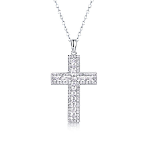 18K White Gold Shimmering Crucifix Pendant Necklace with 91 Round Diamonds for Women