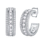 18K White Gold Triple-Row 190-Diamond Round Stud Earrings