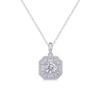 18K White Gold Shimmering Square-Set 1 Carat Round Diamond Pendant Necklace