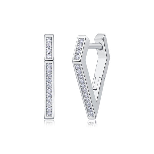 18K White Gold V-Shape Earrings with 32 Round Diamonds