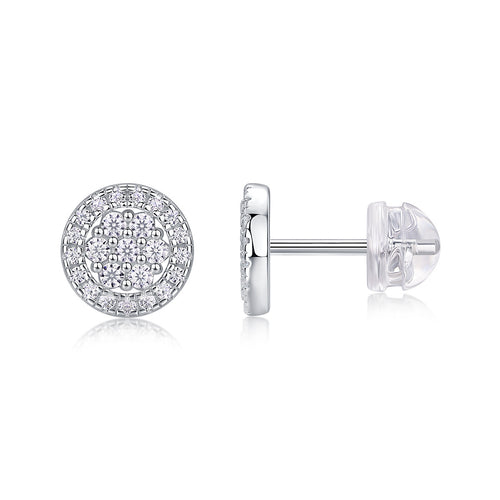 18K White Gold Disk Shape Diamond Accent Stud Earrings