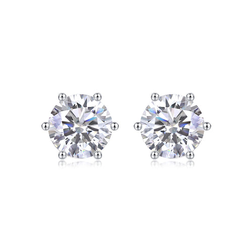 18K White Gold Six-Prong Set Round Diamond Stud Earrings