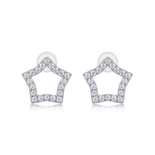 18K White Gold Star Shape Stud Earrings with 40 Round Diamonds