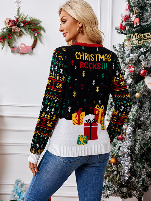 Santa Claus Reindeer Pattern Jacquard Knitted Sweater