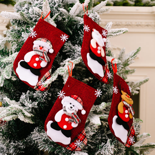 Small Red Christmas Cartoon Embroidered Gift Socks