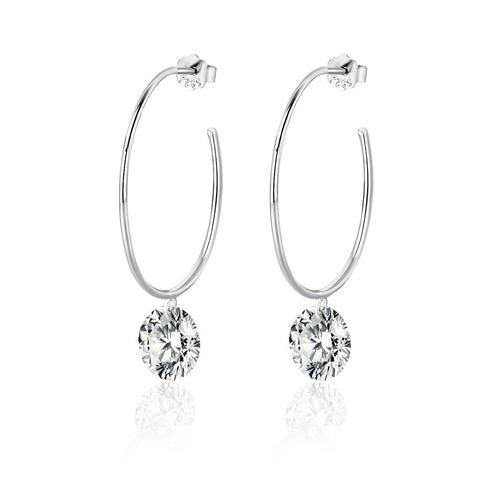 18K White Gold 2 Carat Round Diamond Pendant Earrings (2 Carats per Earring)