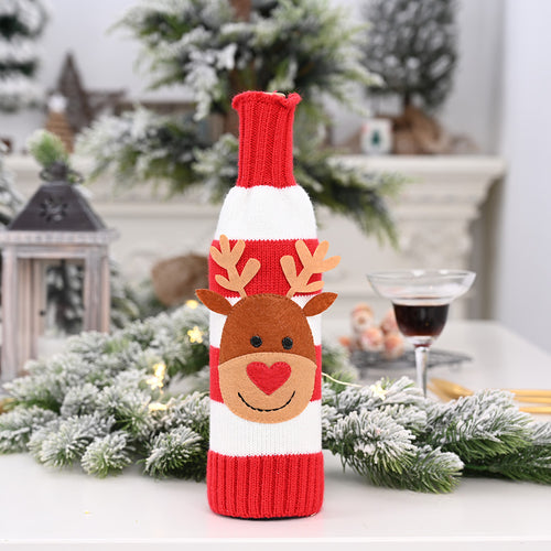 Christmas Cartoon Striped Knitted Wine Bottle Cover