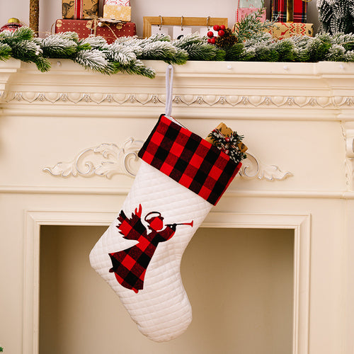 Christmas Red & Black Checkered Cartoon Pattern White Gift Socks