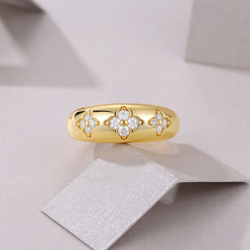 18K Gold Plated Flower-Shaped Diamond Wedding Ring for Women