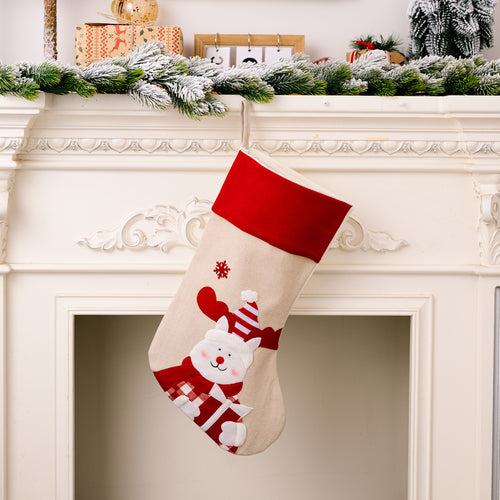 Christmas Red-Trimmed Linen-Like Cartoon Printed Gift Socks