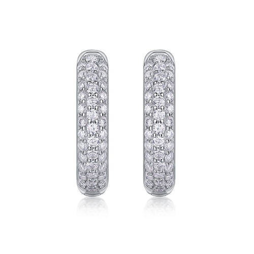 18K White Gold Three-Row 74-Diamond Earrings