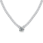 18K White Gold Cuban Link Chain with Four-Prong Round Diamonds for Women