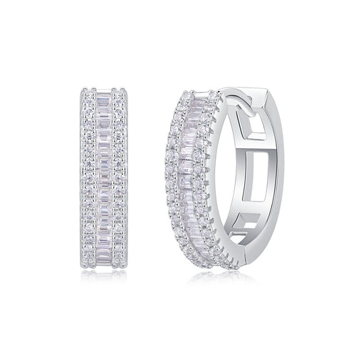 18K White Gold Three-Row 98-Diamond Earrings