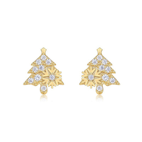 18K Gold Plated Christmas Tree Moissanite Stud Earrings