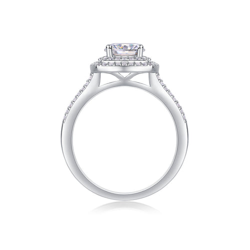 18K White Gold Double-Tiered Bezel-Set Four-Prong 1 Carat Round Diamond Wedding Ring