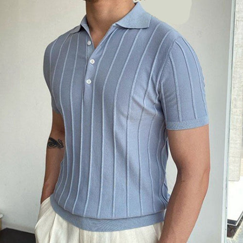 Men's Casual Blue Knitted Polo Shirt