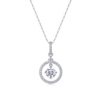 18K White Gold Shimmering Circular 1 Carat Round Diamond Pendant Necklace