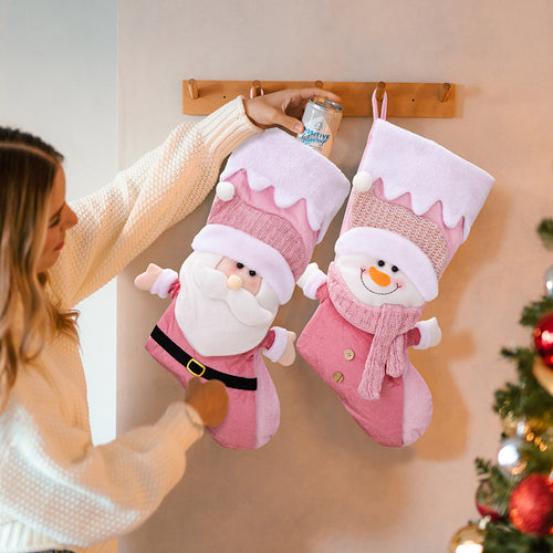 Pink Santa Claus & Snowman Gift Socks